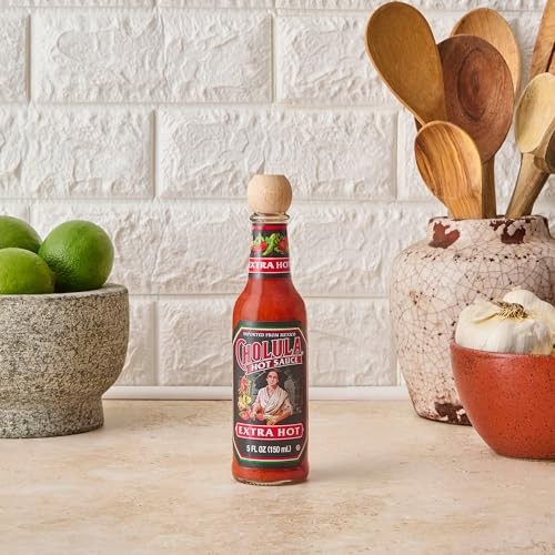 Cholula Hot Sauce, Extra Hot, Product of Mexico, Blend of Arbol & Piquin Peppers for Bringing Extra Hot Heat to Tacos, Eggs, Pizza and More, 5 Fl Oz