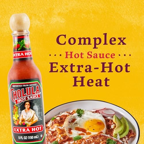 Cholula Hot Sauce, Extra Hot, Product of Mexico, Blend of Arbol & Piquin Peppers for Bringing Extra Hot Heat to Tacos, Eggs, Pizza and More, 5 Fl Oz
