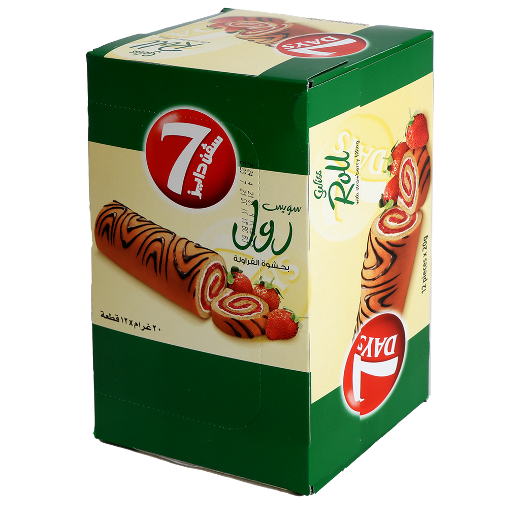 سويس رول بحشوة الفراولة سفن دايز 20جم*12